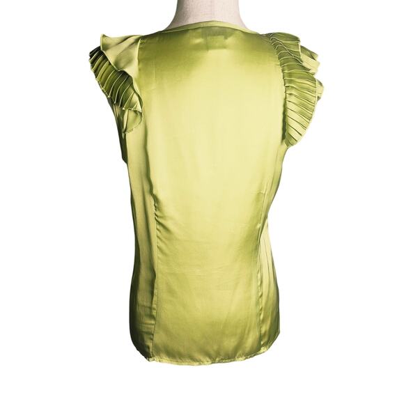 Allison Taylor Green Silky Top with Pleated Floral Statement Neckline Size Small - Picture 3 of 8